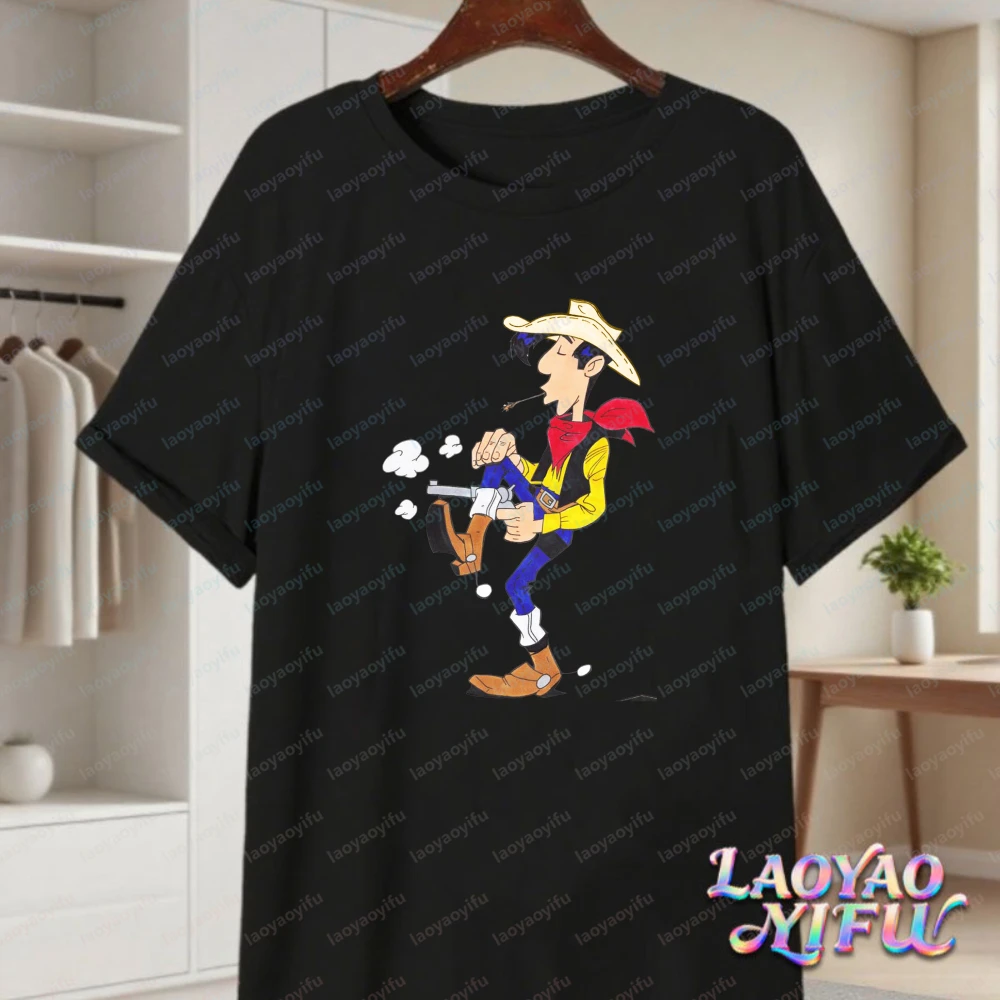Classic Lucky Luke Daltons Print Casual Tops Edgy Western Animation Cotton T-Shirt Cowboy Vintage Classic Women Men's Clothing view 4