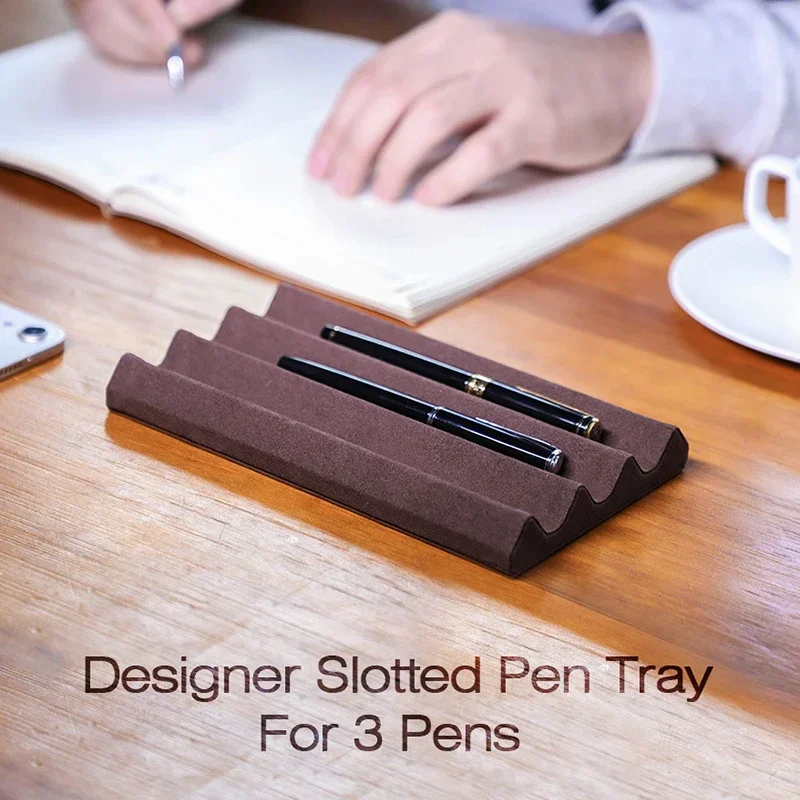 Contact\'s Family Luxury Leather Pen Tray 1/2/3 Slots Pens Holder Display Pen Stand Microfiber Desktop Organizer Home Office Use