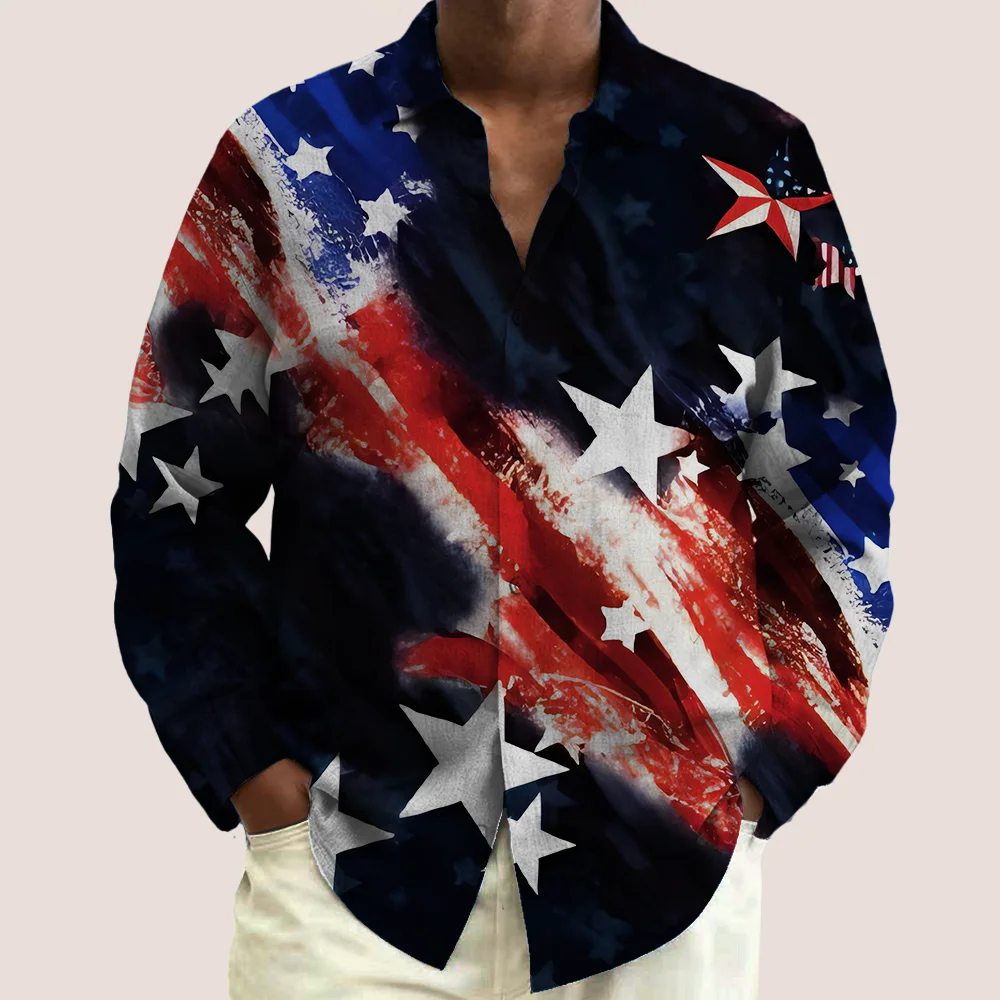 

Мужская рубашка больших размеров S-9xl: шикарная рубашка в стиле флага — большой и высокий крой, мягкая дышащая ткань, мотивы с тонким флагом,