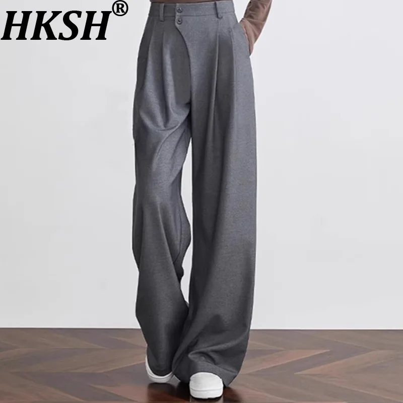 

HKSH Spring Autumn New Men's Niche Trendy Casual Straight Fit Draped Suit-Pants Elegant Fashion Women Wide Leg Chic Ins HK13976