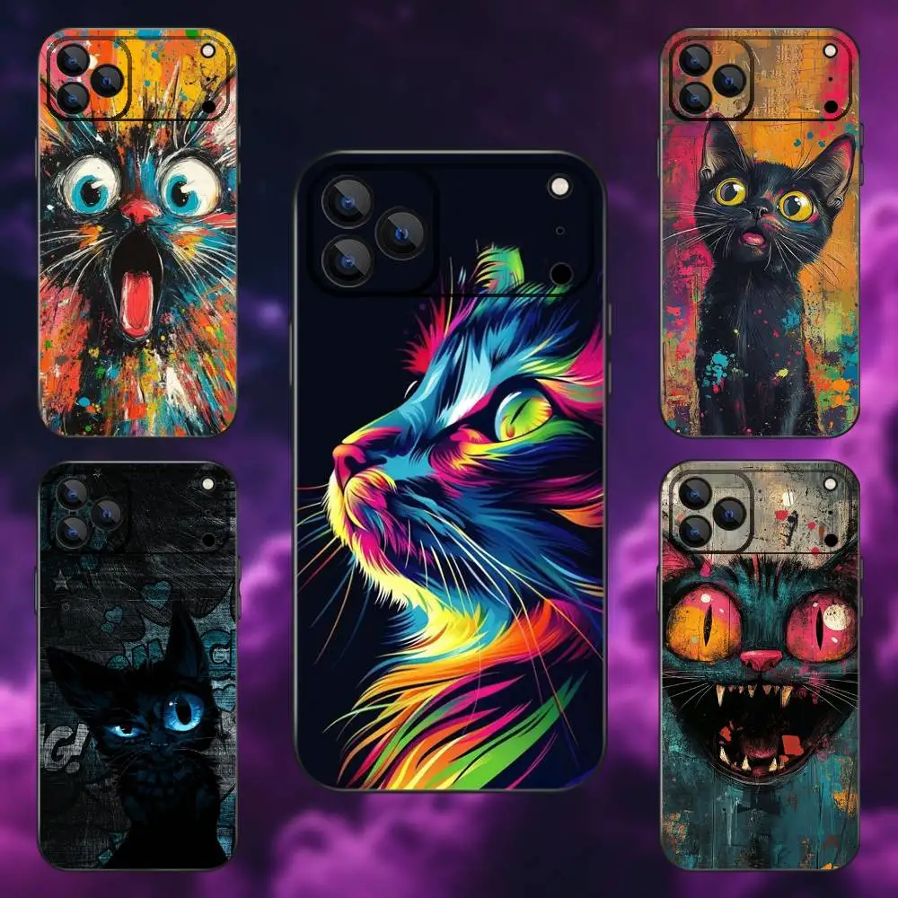 

Art Formula Cat Graffiti Phone Case For iPhone 17,16,15,14,13,12,Pro,Max,Plus,E,SE4,Air,Mini Black Soft Box