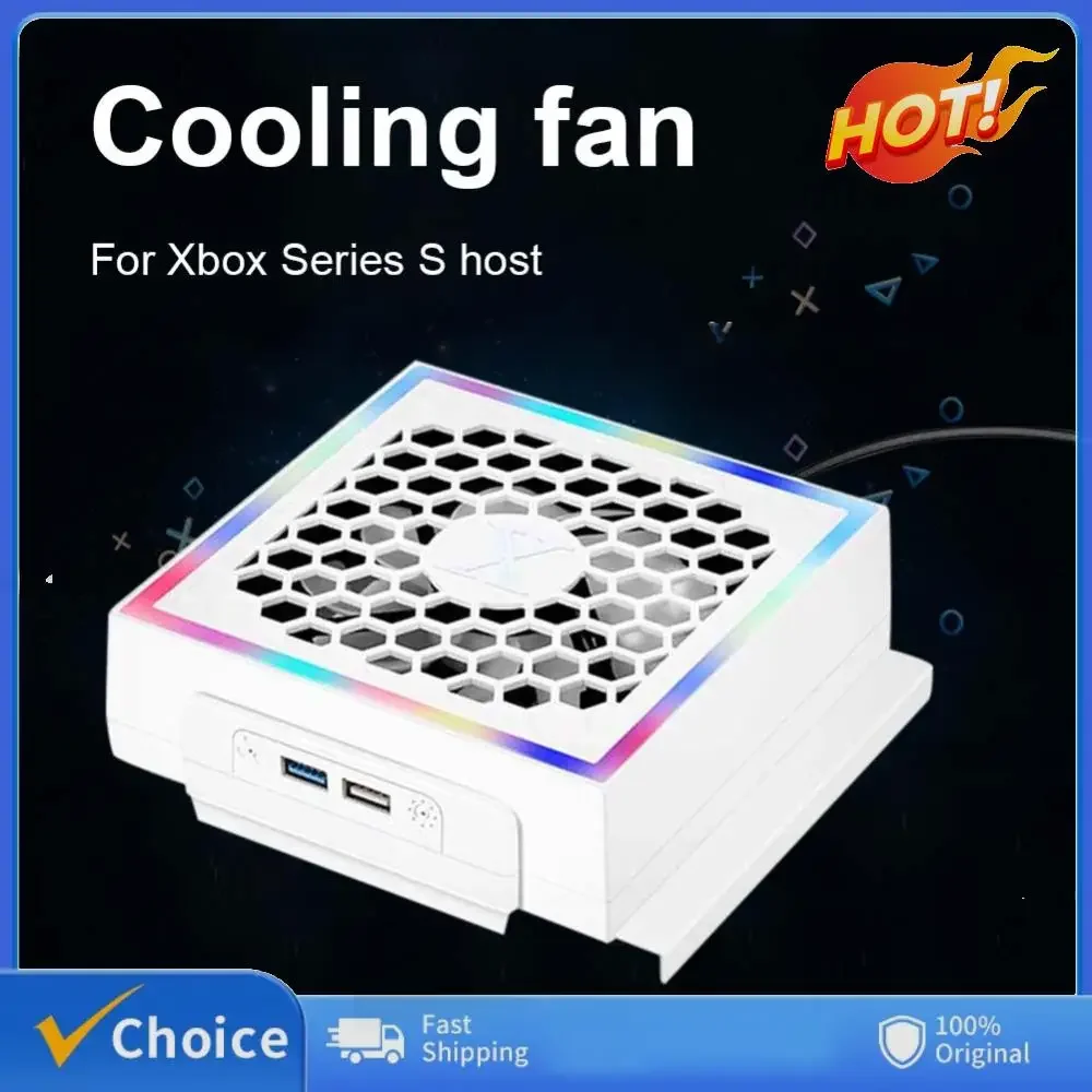 LED Cooling Fan Lights 3 Gears Adjustable 5V 2.4A Console Fan 7 Lighting Modes Decoration Gaming Accessories for Xbox Series S