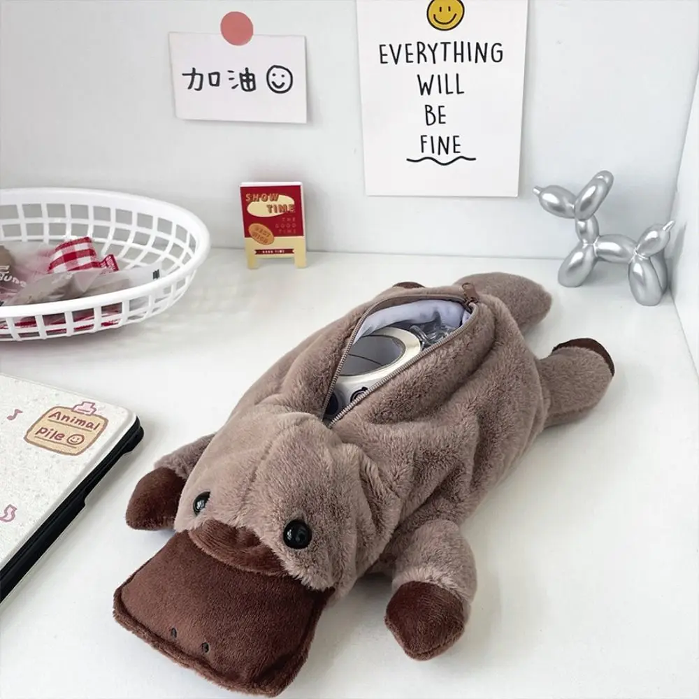 Zipper Pen Bag Platypus Plush Doll Pencil Bag Animal Shape Zipper Pouch Cute Pencil Pouch Bag Travel Organizer Small Wallet