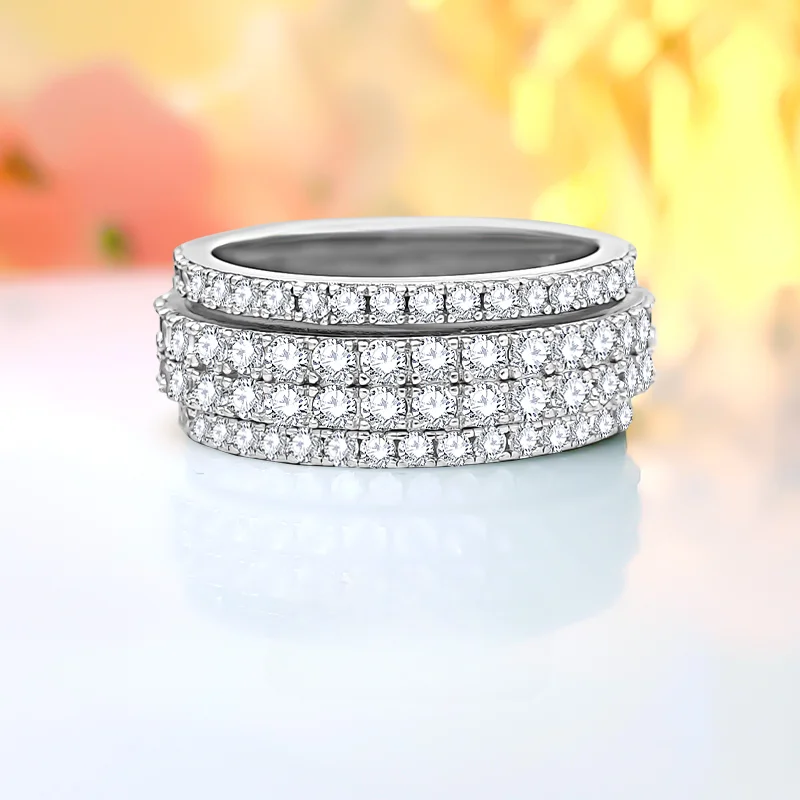 

Light Luxury 925 Sterling Silver Diamonds Simple Personalized Ring Set with High Carbon Diamonds for Wedding Jewelry