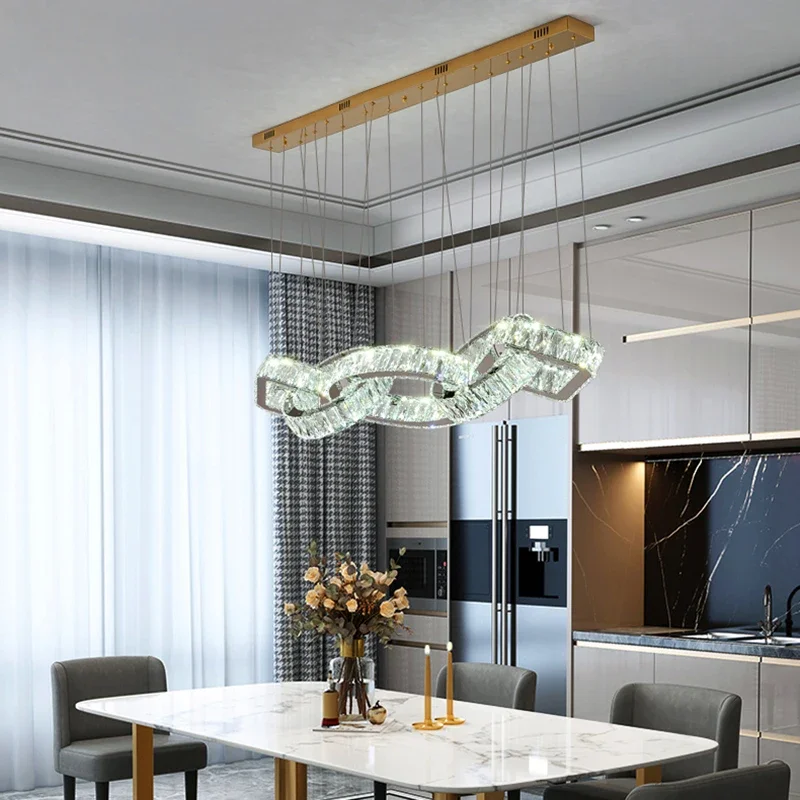 

Nordic Minimalist Round Long Strip Crystal Led Pendant Light for Living Dining Room Remote Control Dimmable Chandelier Luminaire