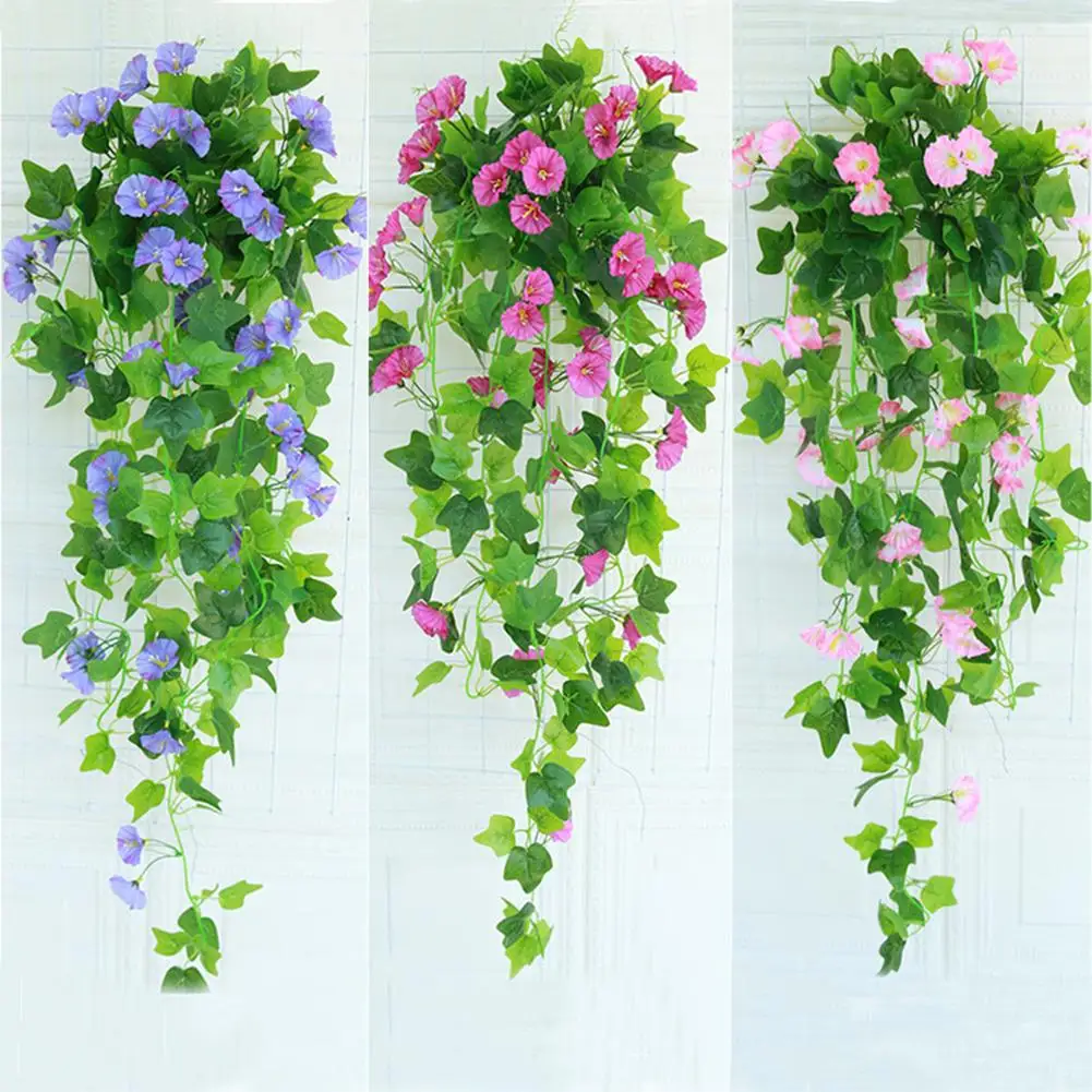 Morning Glory Flowers Wall Hanging Artificial Fake Plants Basket For Home Wedding Parties Decor Artificial Flower For Home Decor