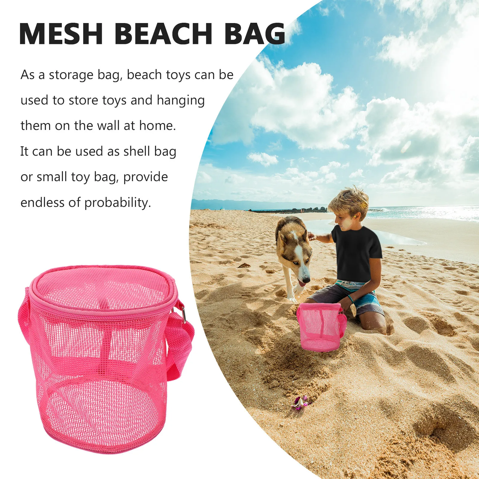 

Kids Large Capacity Mesh Beach Shell Storage Bag Foldable Portable Lightweight Quick Dry Sand Removal Organizer Pouch