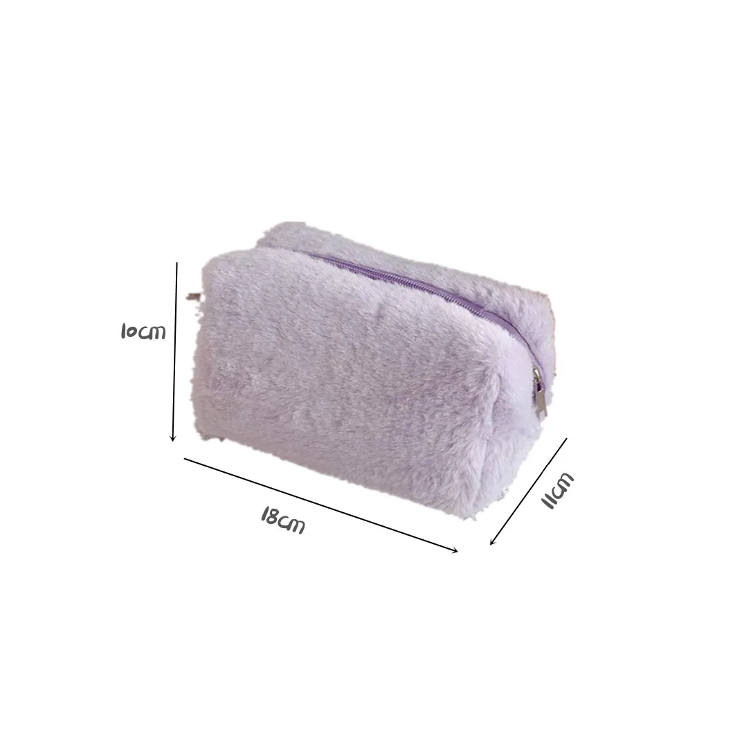 Multifunction 1 Pc Solid Color Fur Makeup Bag For Women Soft Travel Cosmetic Bag Organizer Pen Case Ladies  Make Up Necessaries