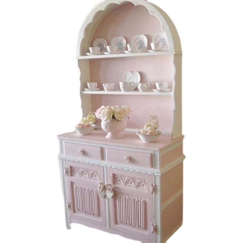 French Rococo style antique solid wood side cabinet, porcelain American cabinet