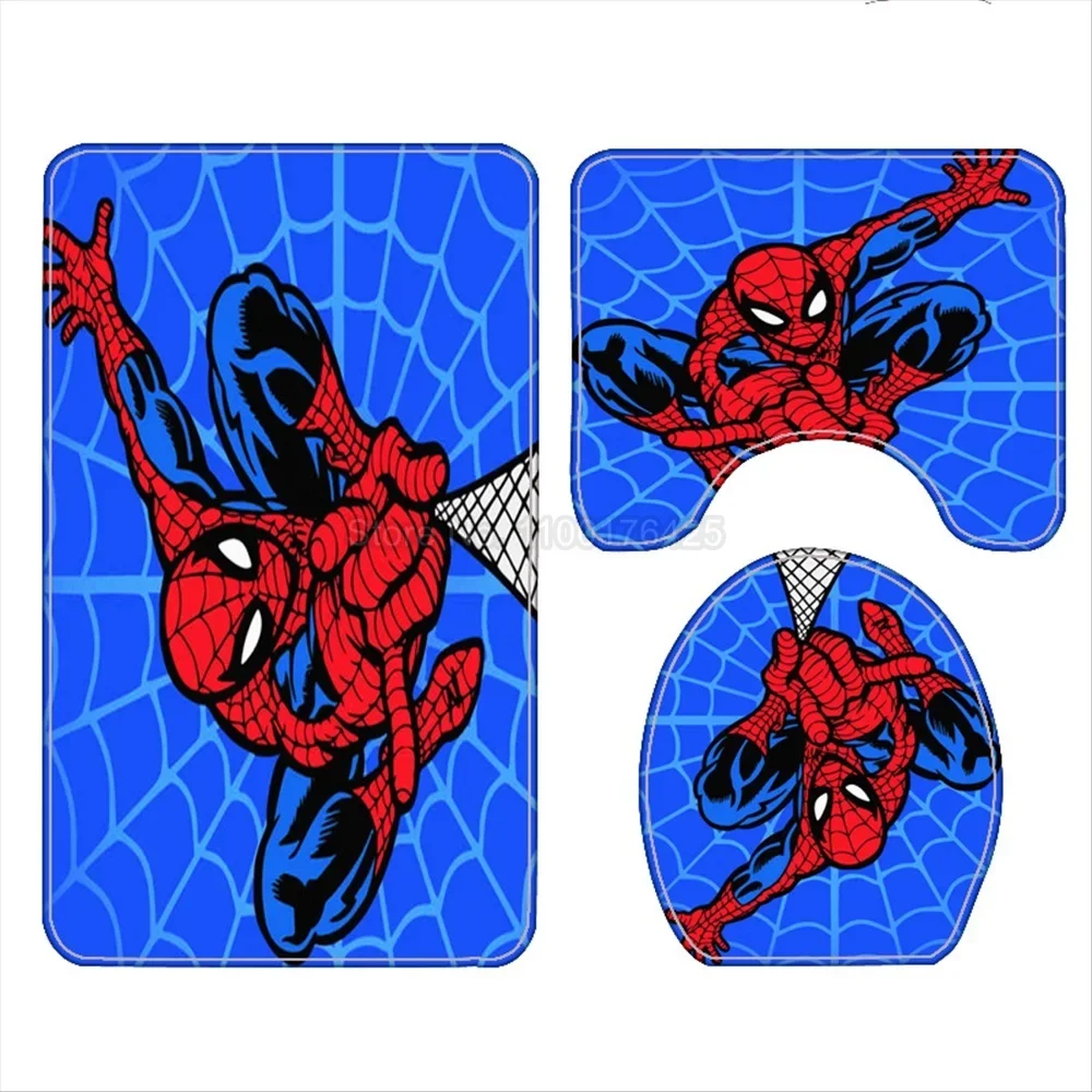 Shower Curtain Set Spiderman Waterproof Washable Polyester Bath Curtain Anti-slip Rugs Toilet Lid Cover Bath Mat Set