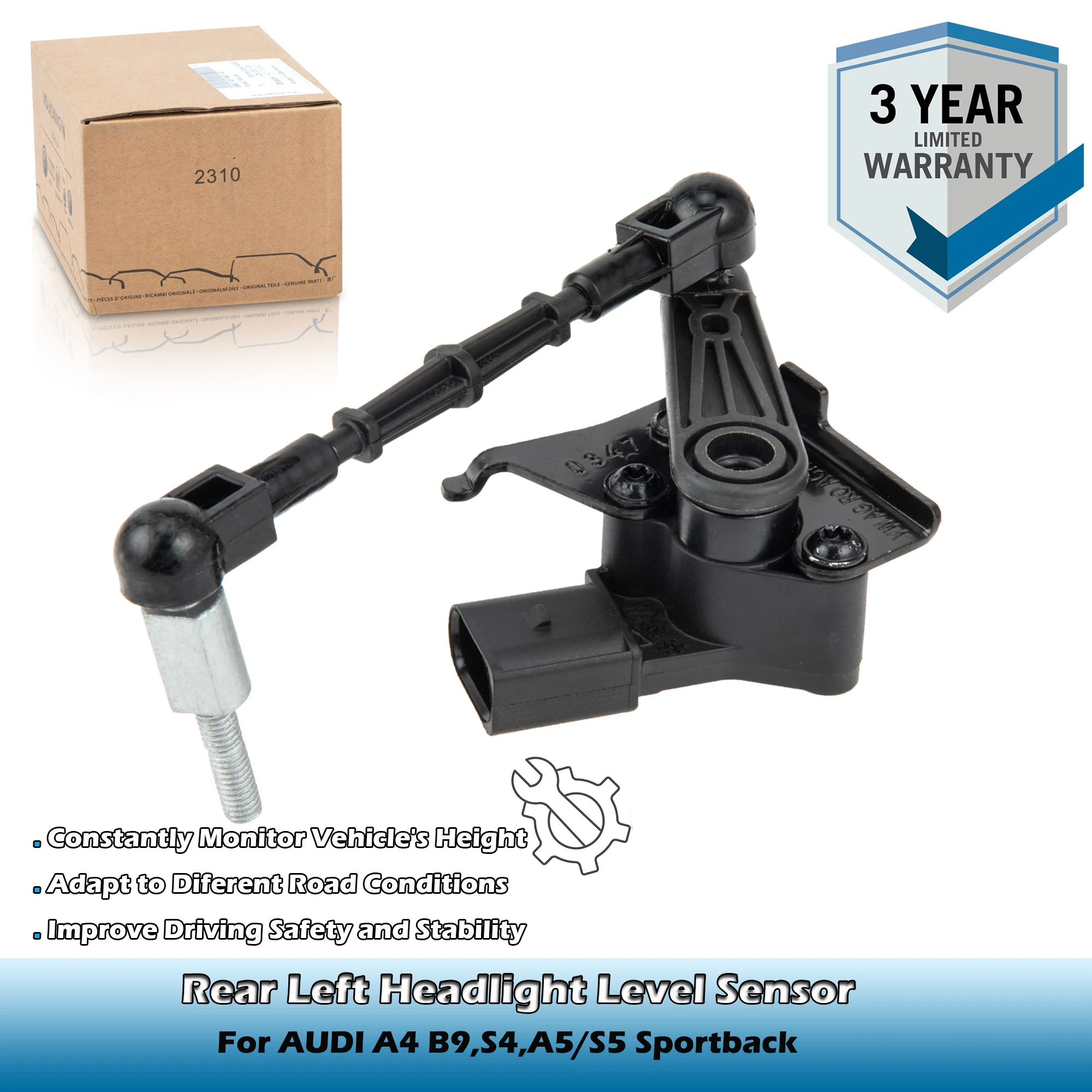 

Rear Left Headlight Level Sensor 8W0941309C,8W0941309E For AUDI A4/S4 B9 1.4/2.0/3.0 2016-2020,A5/S5 Sportback 2016-2020