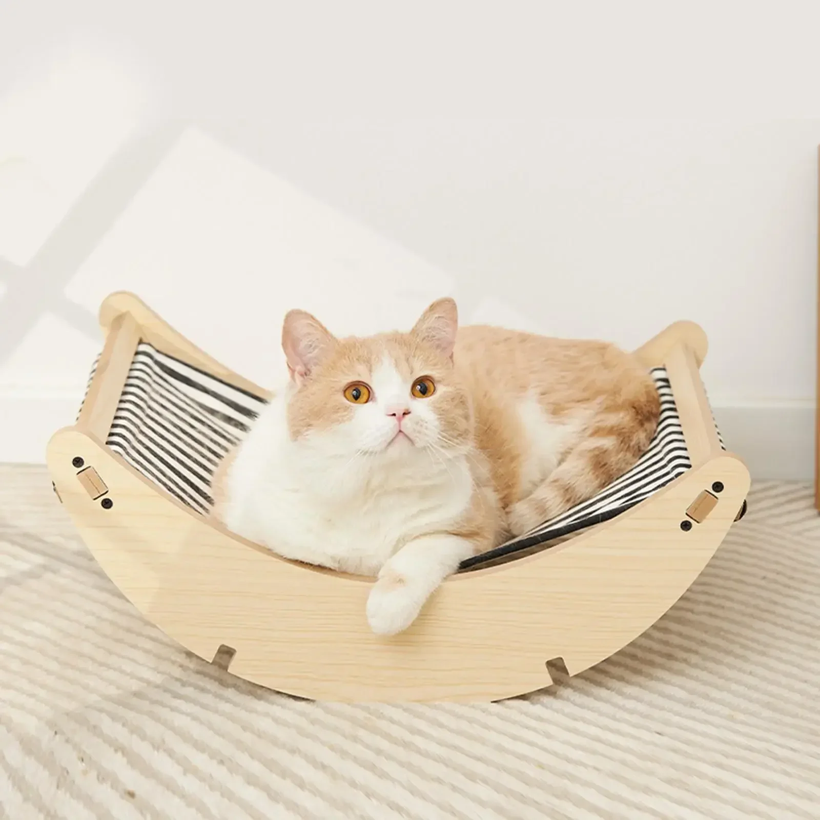 2 in 1 Wood Pet Cat Bed Cat Cradle Sofa House Hammock Furniture Kitten Indoor Washable Removable Sleeping Bed Kitten Cat Net Fou