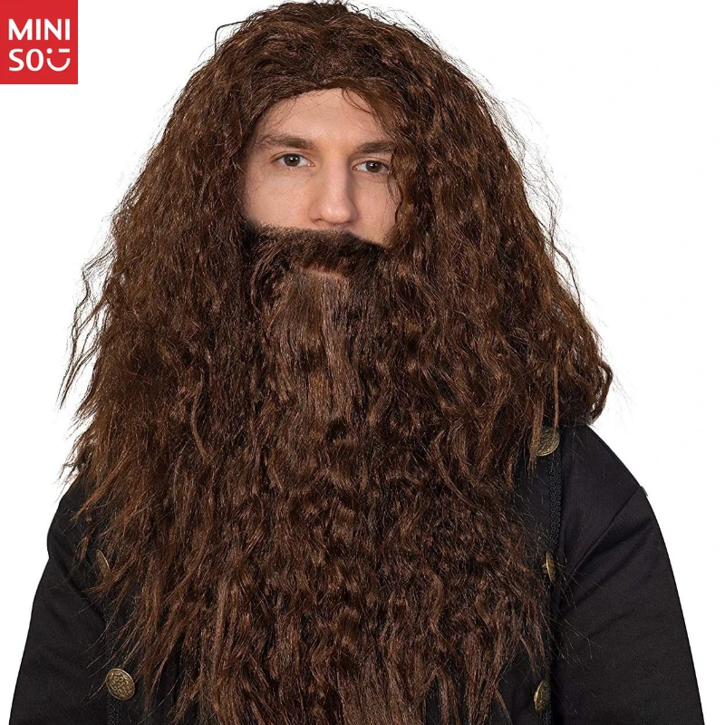 

Gandalf the Grey Cosplay Wig & Beard Set, Brown Long Curly Hair with Mustache for Lord of the Rings