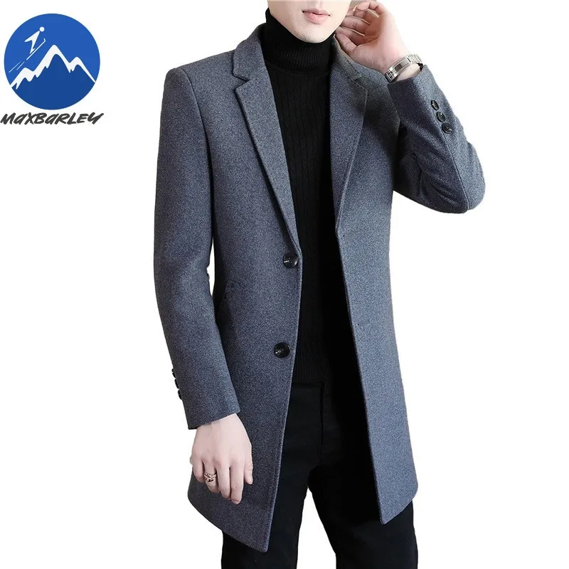 Maxbarley Mens Wool Jacket Fashion Single Breasted Working Warm Trench Coat Hiking Breathable Thickened Windproof Outerwear