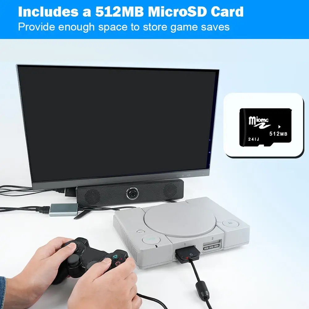 بطاقة ذاكرة PS1 شفافة بيضاء/سوداء PSxmemcard حفظ تاريخ اللعبة لوحدة التحكم Sony PlayStation 1 & PS One (بطاقة TF مجانية)