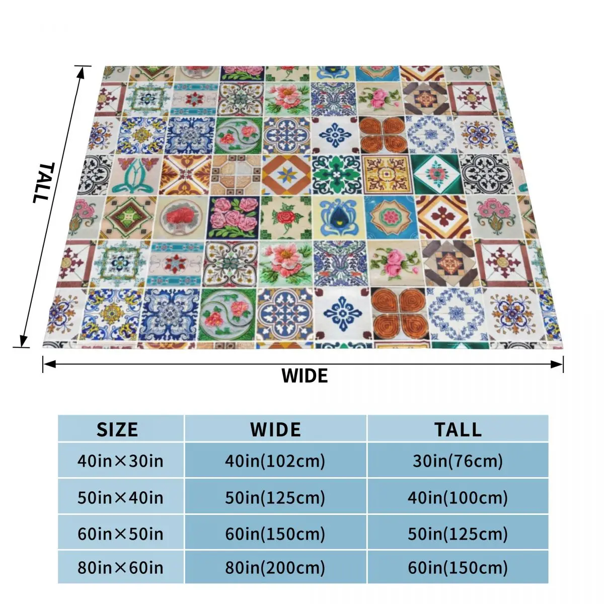 Colorful Azulejo Decorative Lisbon Tile Mural Pattern Throw Blanket Plush Hairy Blankets