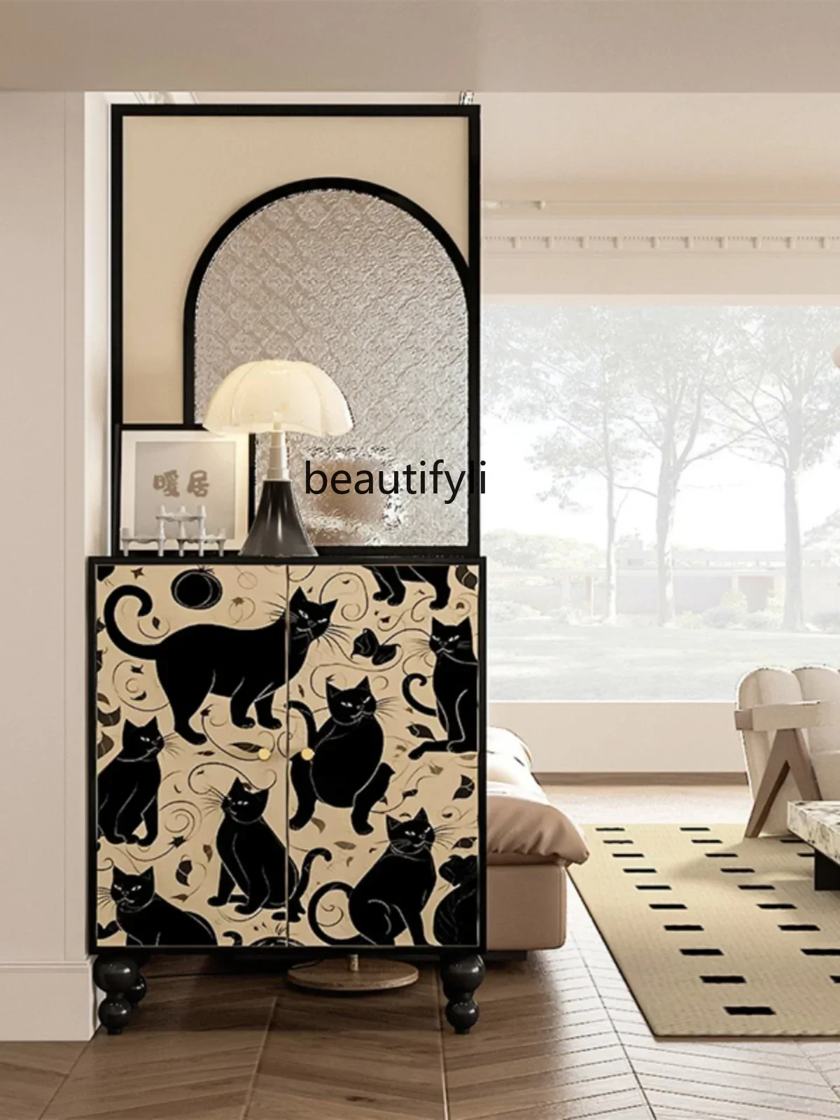 Q181  Changhong Begonia Glass Locker Household Entrance Cabinet Covering Solid Wood Retro Side Cabinet Chinese Ancient Style