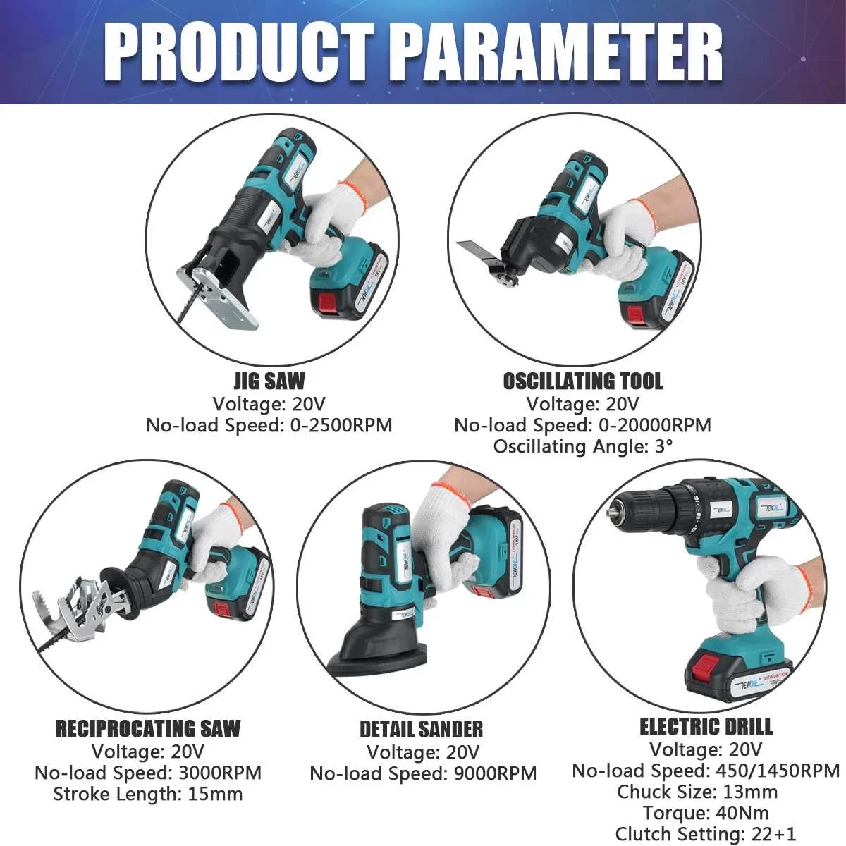 20V Changeable 10/5/4-In-1 Power Tool Drill Jig Saw Reciprocal Saw Oscilllating Tool Sander Combo Kit Makita 18V Battery NEWONE