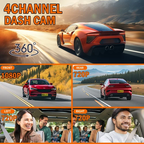 Imagen 2 del producto Cámara de salpicadero de coche 4 canales 360 °   Grabadora de vídeo WIFI para coche, cámara de grabación DVR 1080P, caja negra delantera izquierda derecha trasera, piezas de estacionamiento de 24H