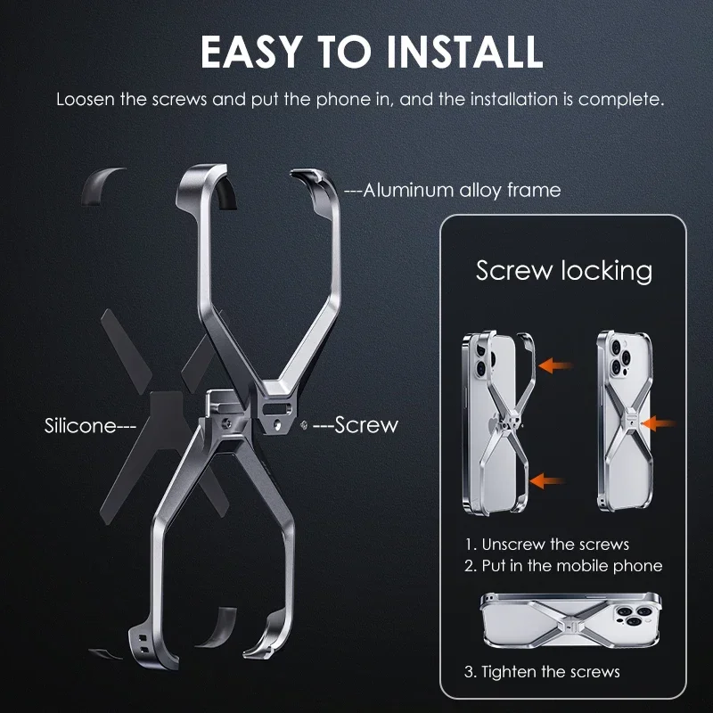 Funda de teléfono de aleación de aluminio de lujo, cubierta de disipación de calor de Metal, marco de parachoques sin montura extraíble para iPhone 16, 15, 14, 13 Pro Max