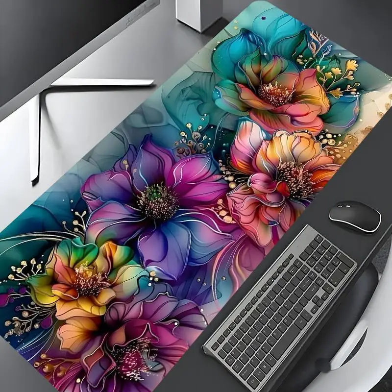 Floral Large Gaming Mouse Pad Non-Slip Rubber Keyboard Mat Aesthetic Desktop Protector for PC