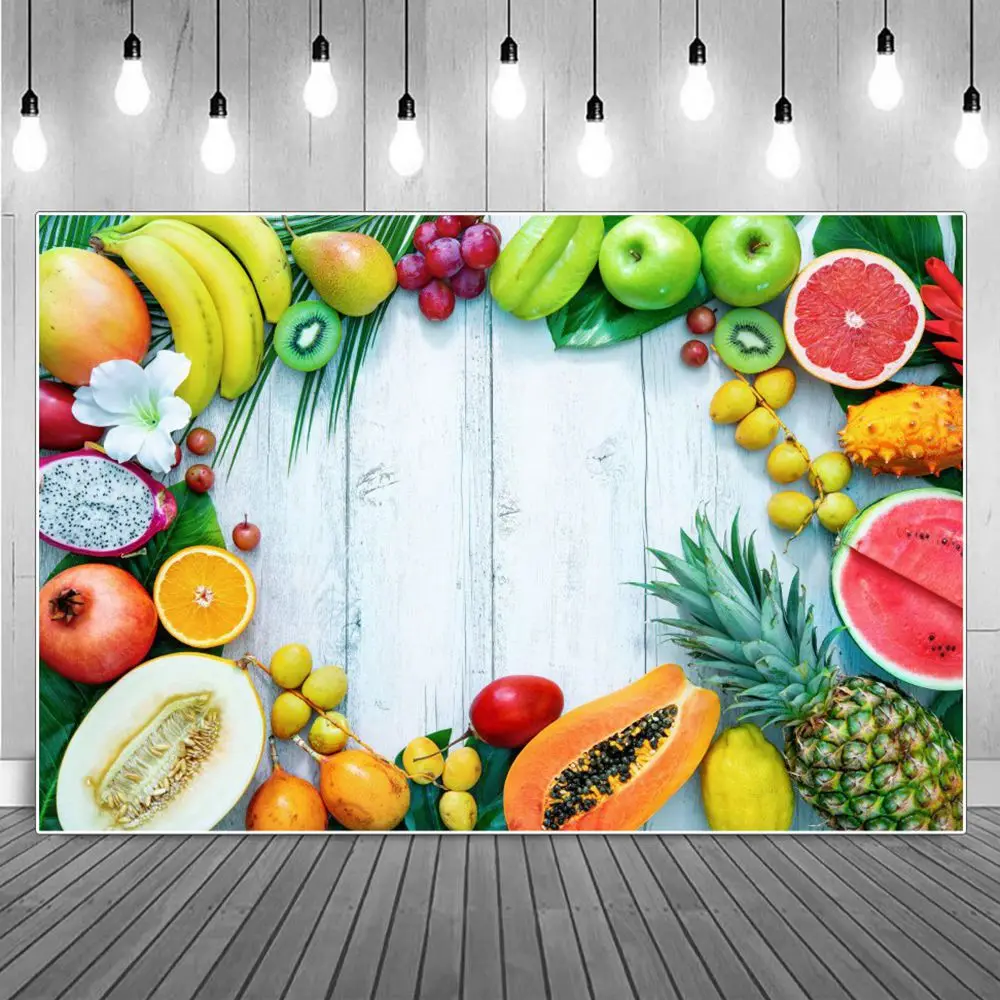 Tropische Groene Vruchten Collection Fotografie Achtergronden Zomer Houten Boards Platte Lag Achtergronden Fotografische Portret Props