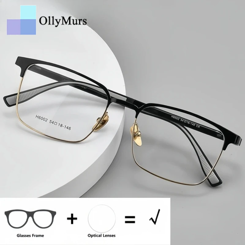 

OLLYMURS Fashion Men's Optical Prescription Glasses Square Blue Light Blocking Anti-UV Myopia Hyperopia Progressive Eyeglasses