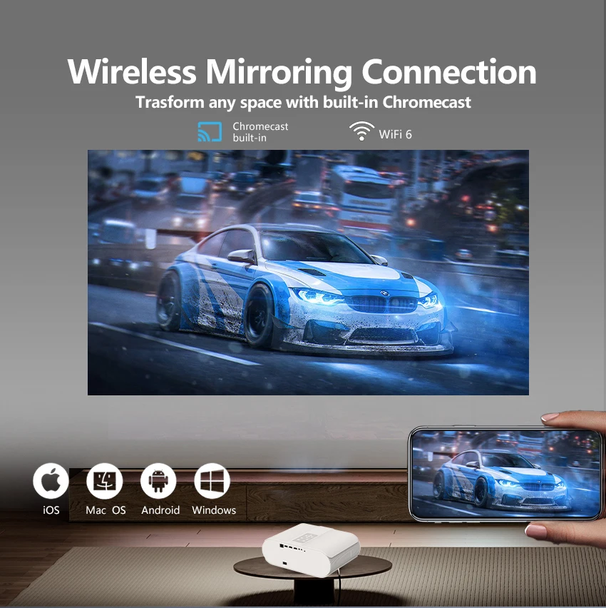 Projector Para Celulares Telefoon Android TV Video Draagbare Dlp Smart Home Theater Short Throw Projector 4K Draadloze Wifi