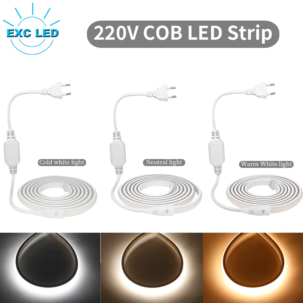 

AC220V COB LED Light Strip 288LED/M High Bright Density Soft Flexible 3000K 4000K 6000K Linear Dimmable Led Tape IP67 Waterproof