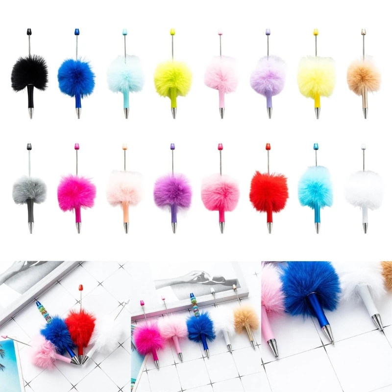 

6Pcs Beadable Ballpoint Pen Plush Ball Ballpoint Pen Write Smoothly Novelty Writing Pen for Student Kid Game Reward