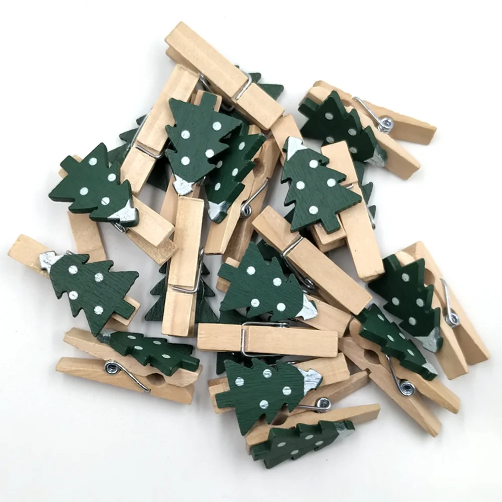 25 Pcs Photos Clips Christmas Party Favors Wrapping Little Clothespins Tree Mini Crafts