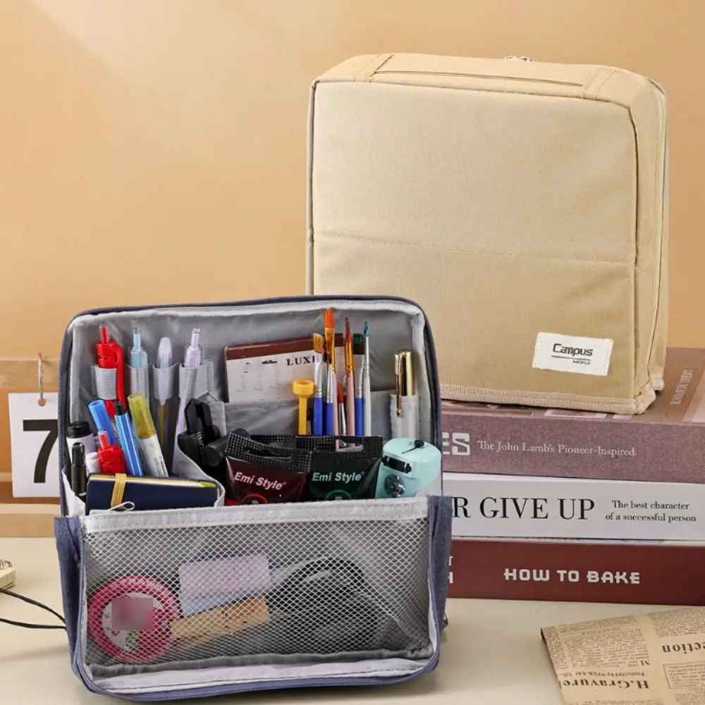 Multifunctional Large Capacity Pencil Case Standable Multi-layer Stationery Bag Oxford Cloth Simple Stationery Organizer School