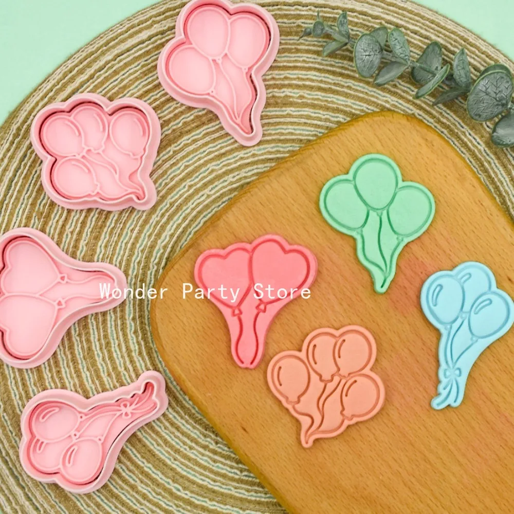 Balloon Shape Cookie Mold Plastic Biscuit Stamp Tool with Bundle of Balloons Pattern for Valentine'S Day Cookie Decorating