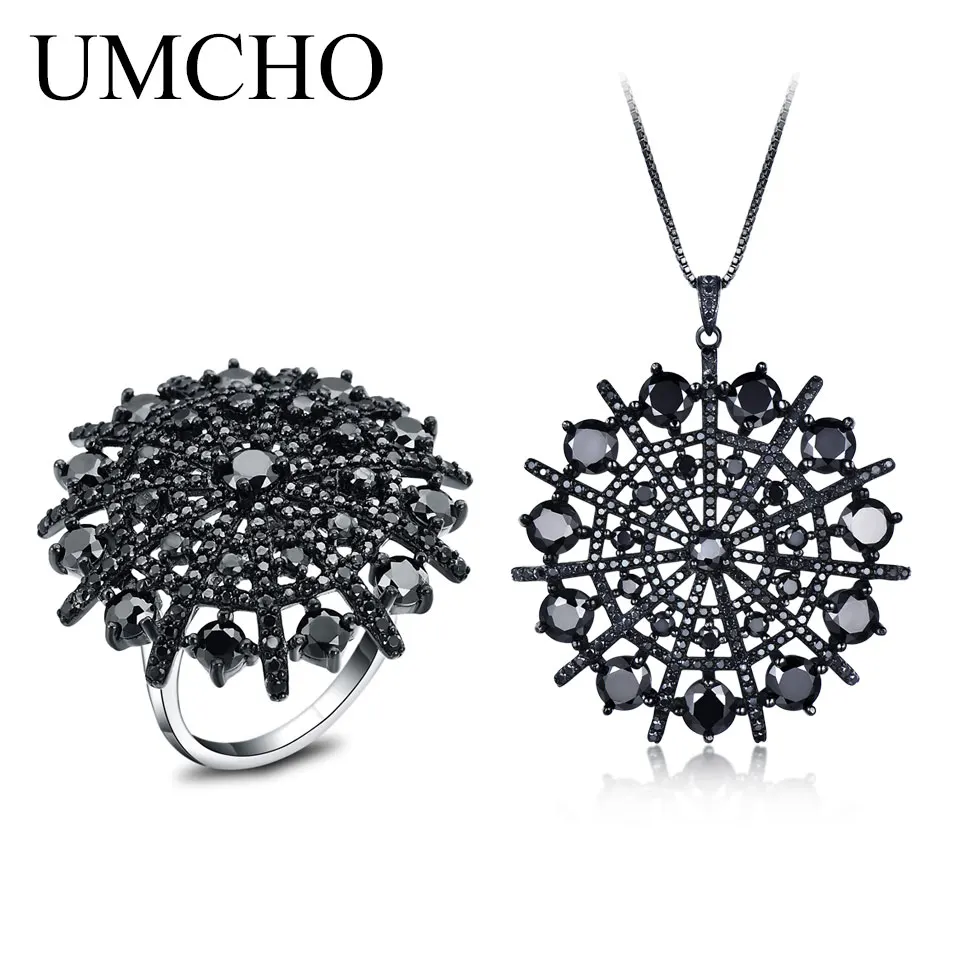 Black Spnial Set 925 Sterling Silver Jewelry Set for Women