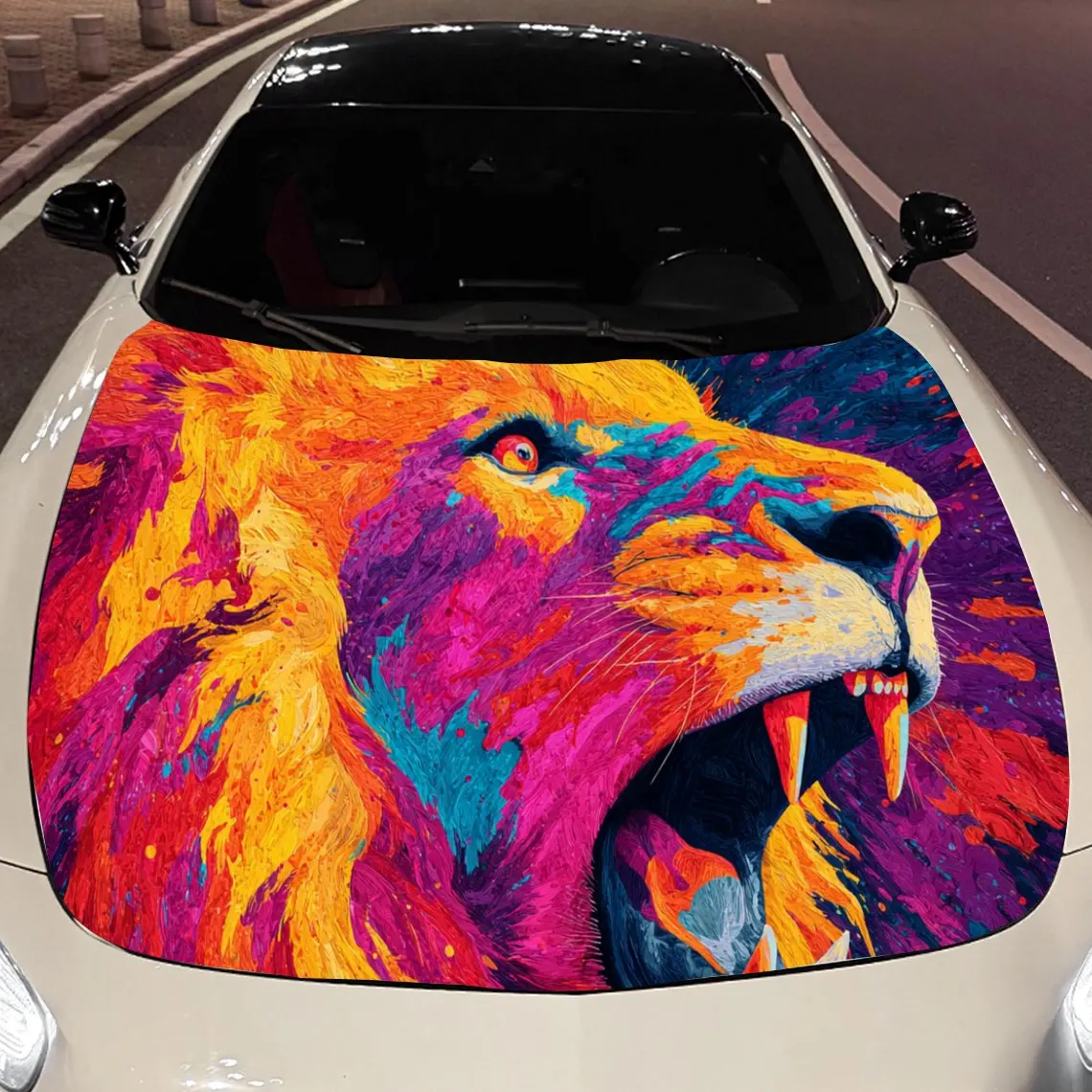 

The roaring colored lion's profile Car Hood Vinyl Stickers Car Surface Protection Decal Car Decoration Cover Vinyl Wraps Waterpr
