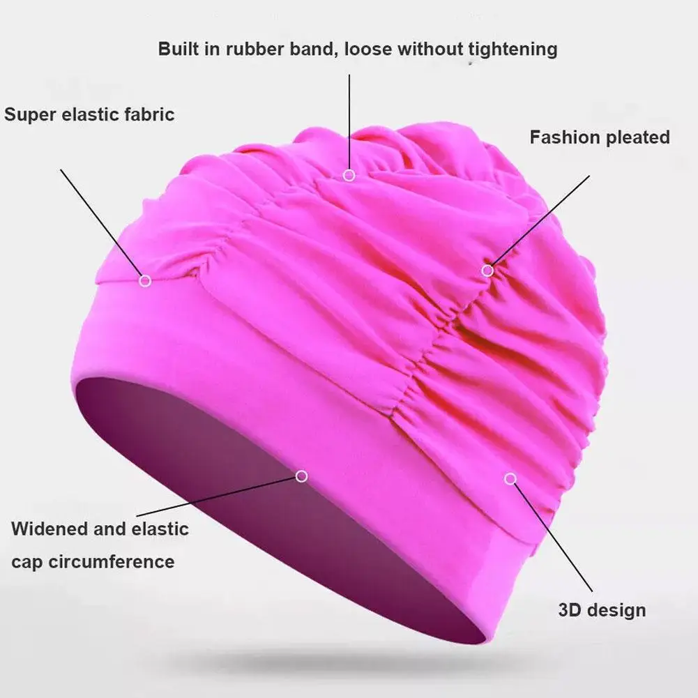 Swimming Hat Women Unisex Girls Long Hair Bathing Cap Swimming Cap Stretch Drape Free Size Swim Pool Sport Elastic Nylon Turban