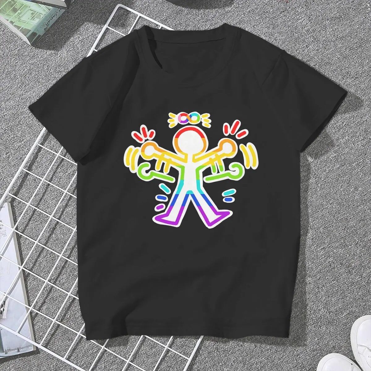 Flappy Hands Are Happy Hands Haring Geometric Graffiti Women T Shirt Fibre Punk O-Neck Polyester TShirt