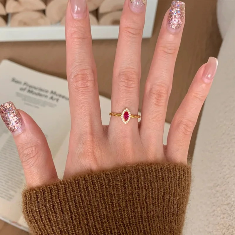 Foxanry Gold Color Bling Zircon Rings For Women Girls Exquisite Fashion Simple Classic Temperament Elegant Anniversary Jewelry