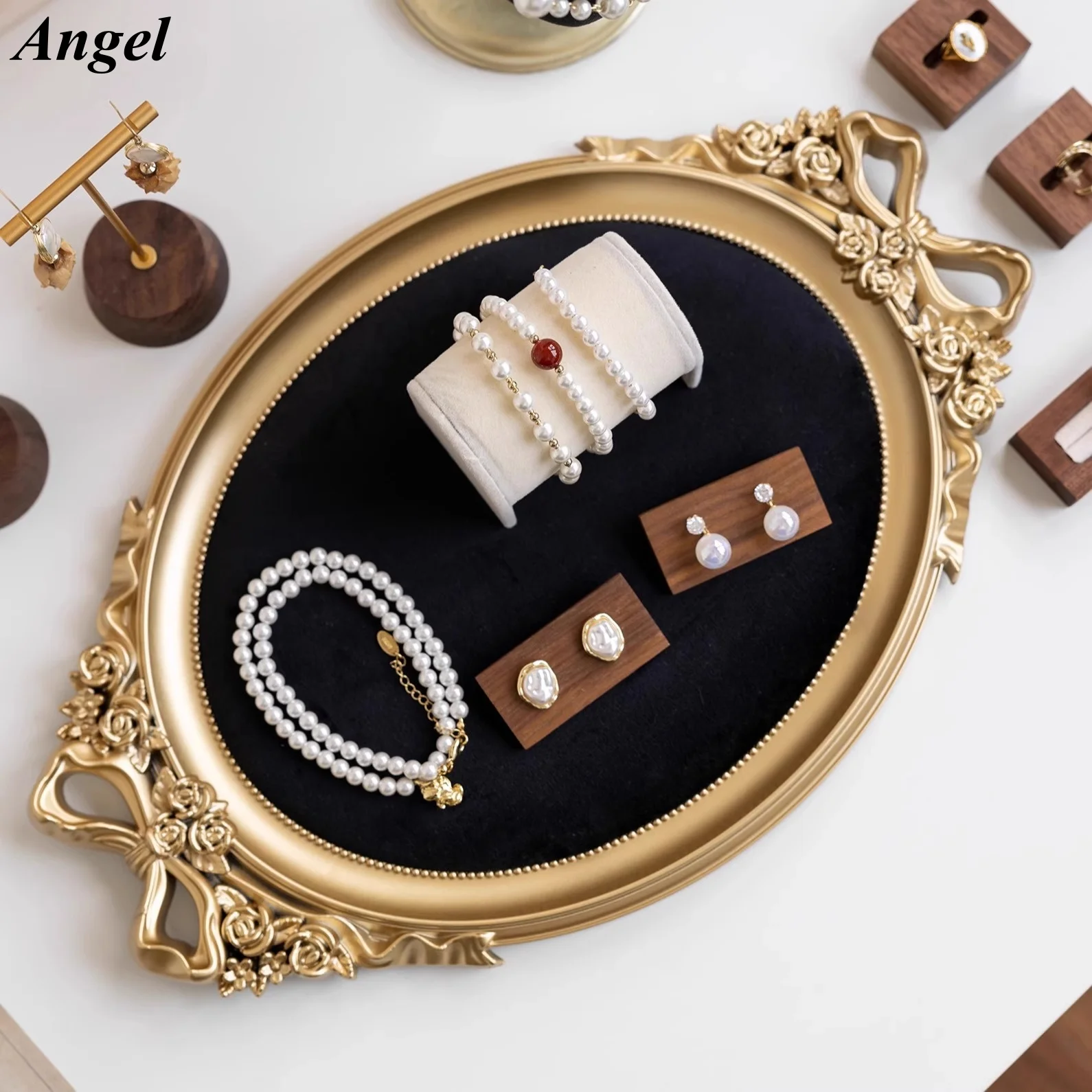 Black Velvet Jewelry Display Tray, Earring Necklace Bracelet Organizer Holder, Photo Prop for Counter Showcase Market Stall