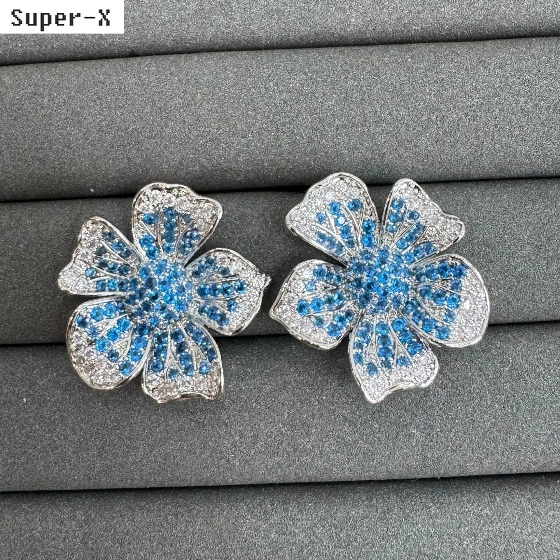 

blue zircon stud earrings shiny jewelry dinner party daily wear cute stud earrings flower petals silver color black purple
