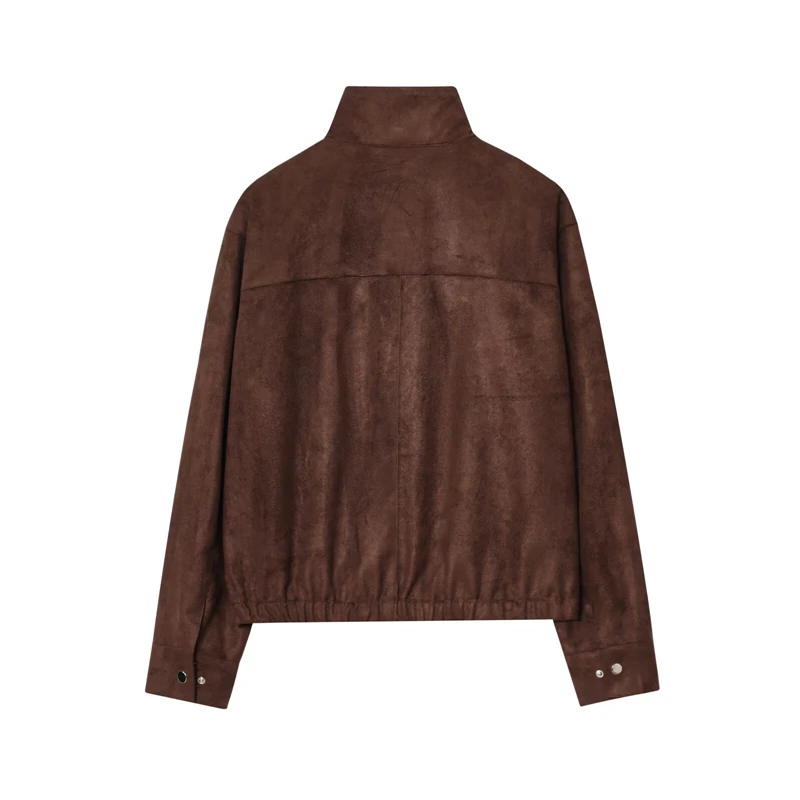 KEYANKETIAN Herbst Und Winter Neue frauen Stehkragen Einreiher Seite Tasche Wildleder Imitation Leder Jacke Frauen Mantel