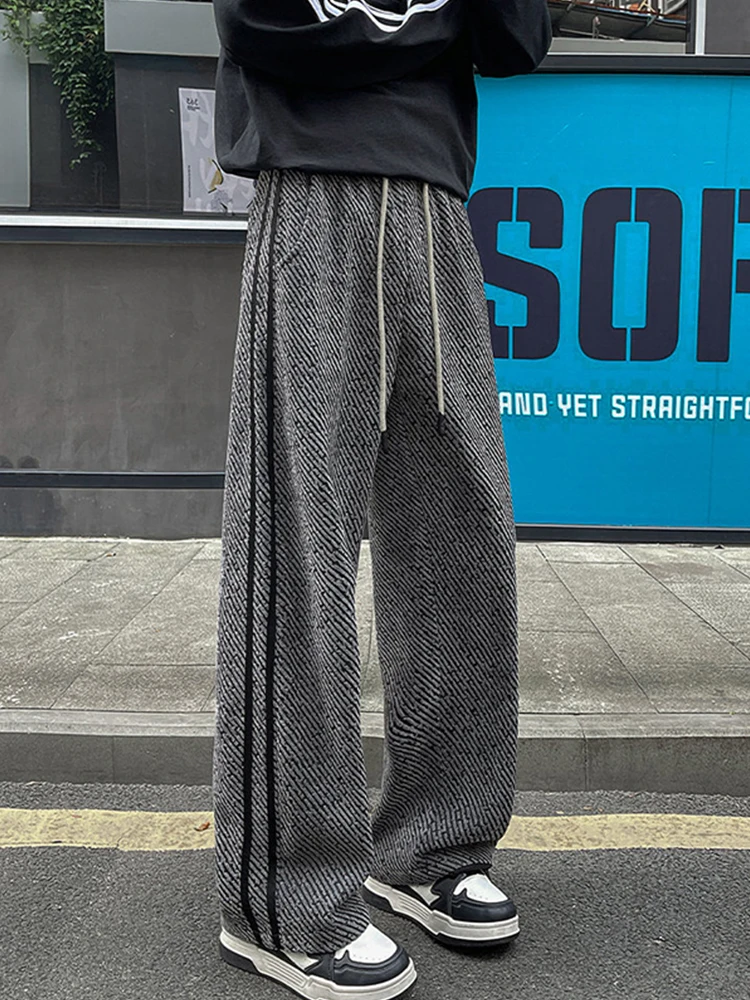 

American Retro Men's Casual Pants Long Stripes High Waist Straight Leg Knife Autumn Winter Loose Fit Comfortable Trousers