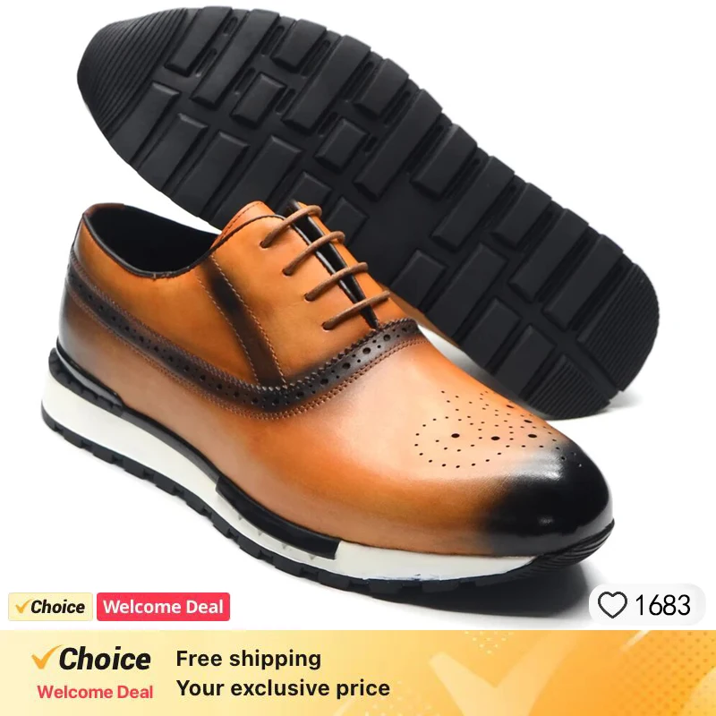 Luxury men's casual sports shoes brown leather lace up comfortable Oxford shoes daily outdoor jogging lightweight sports shoes