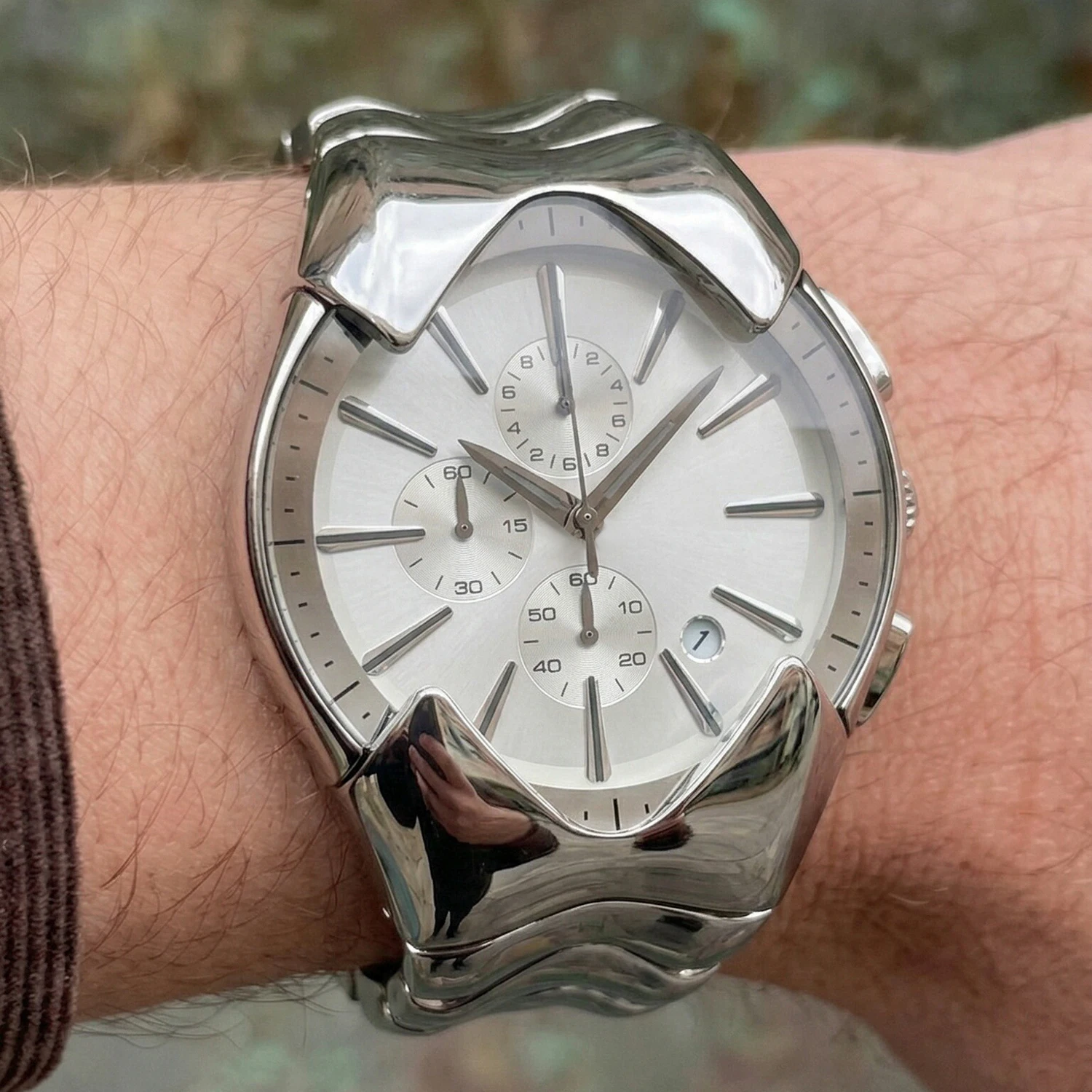 CILOA-Chronograph Quartz Watch For Men Curved Irregular Case Stainless Steel Bracelet Analog Wristwatch Business Gift-547