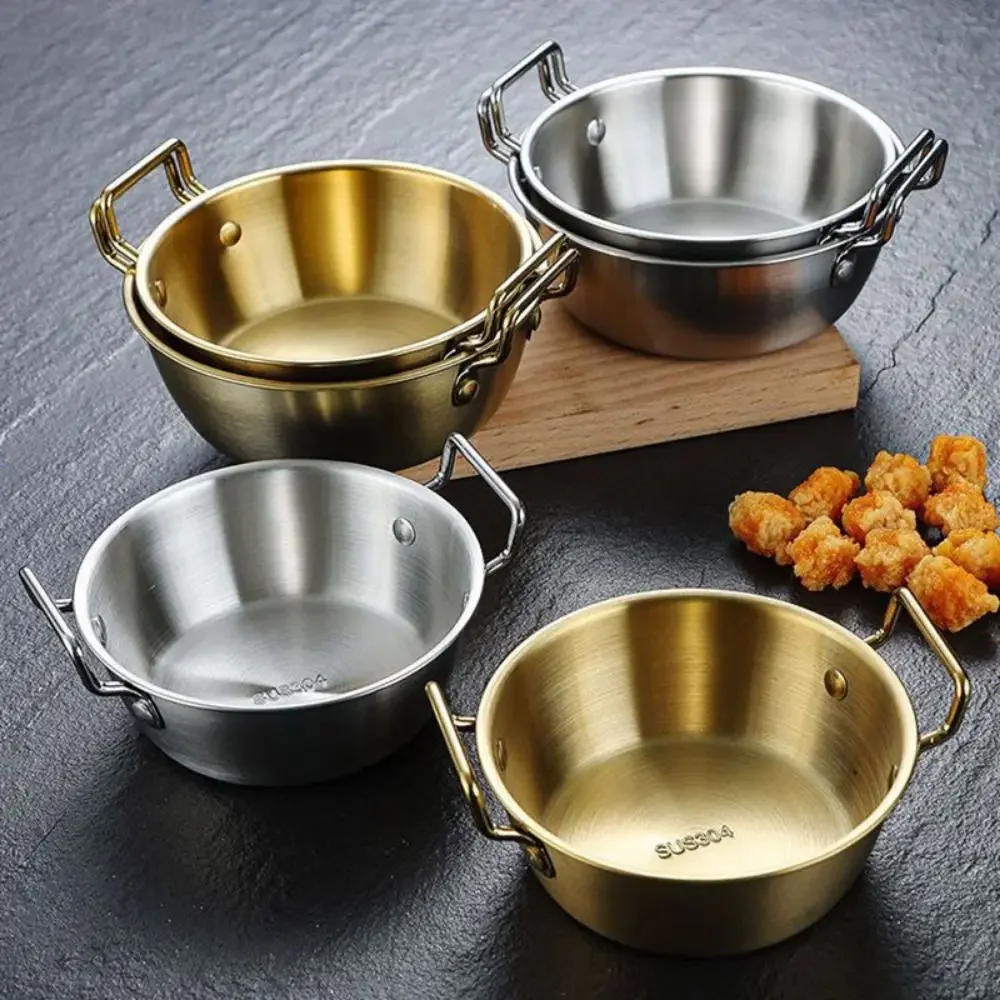 1Pcs Korean Style Cuisine Bowl Durable Stainless Steel Rice Wine Bowls Household Double Ear Snacks Plate