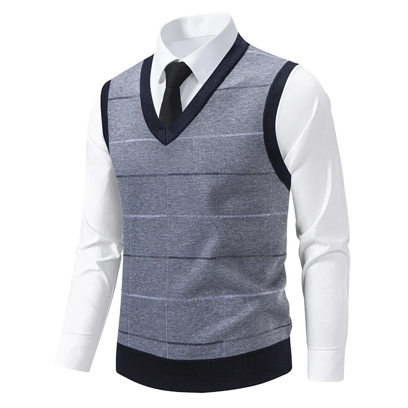 Men's Knitted Warm Sweater in Autumn and Winter V-neck Vest Diamond Grid Twisted Flower Casual Fashion Versatile Top