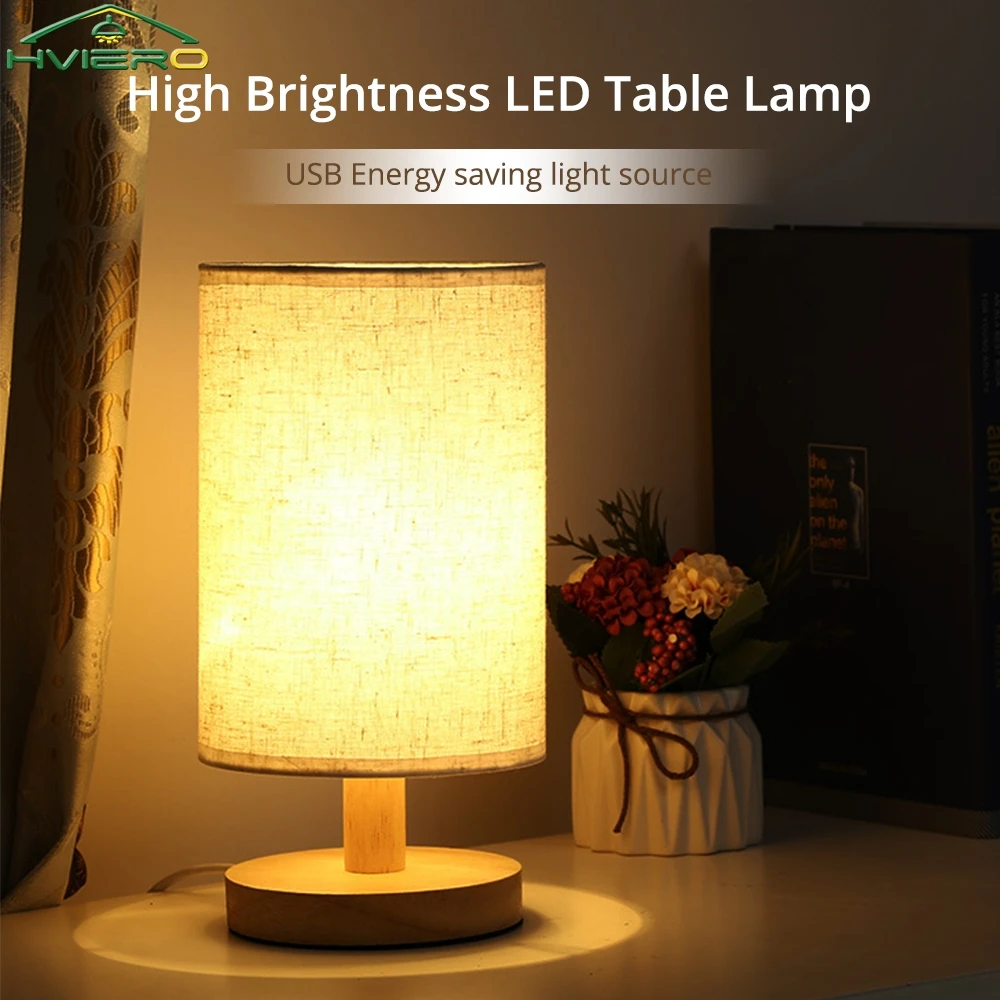 

1/2/4X Table Desk Bedroom Bedsid Study Home Stay Usb Energy Saving LED Night Light Creativity Hessian Solid Wood Decorative Lamp