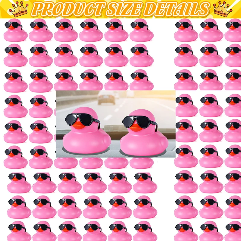 10-100PCS Pink Mini Rubber Ducks in Bulk with Sunglasses, Funny Car Sccessories for Dashboard Decorations, Small Rubber Duck