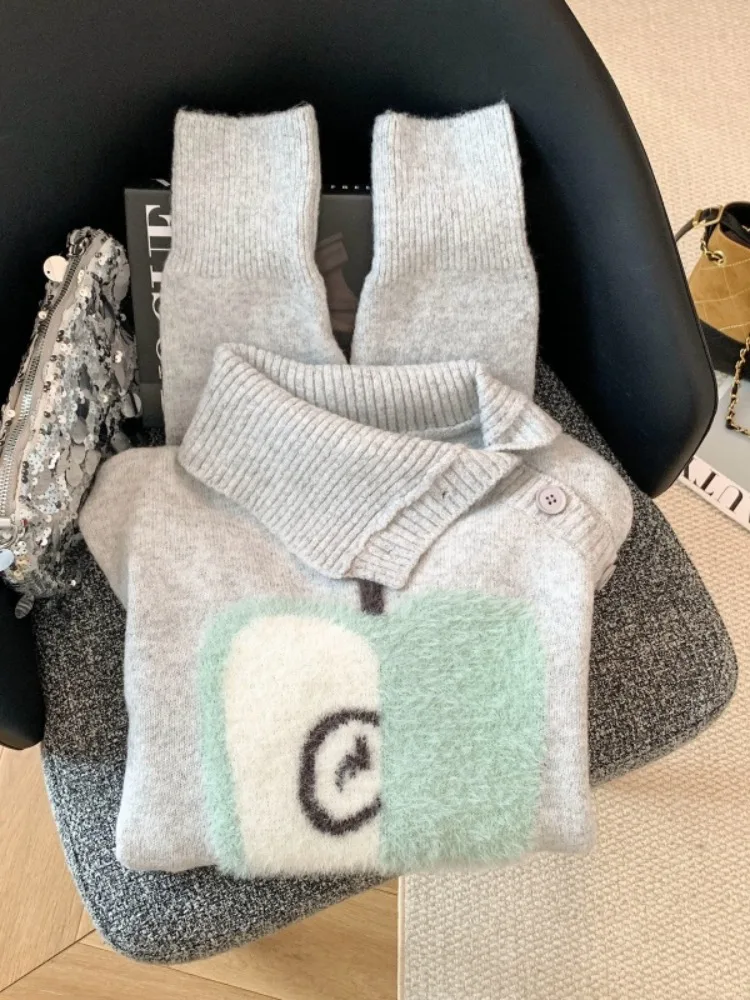 

Зимний женский вязаный свитер с узором, высокого качества, свободного кроя, удобный, мягкий, повседневный, с длинными рукавами, с высоким воротником