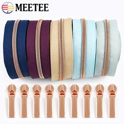 1-5M 5# RoseGold Nylon Zipper Sliders Bag Shoes Zippers Tape Per Meter Zips Pulls Heads Purse Repair Kit DIY Sewing Accessories
